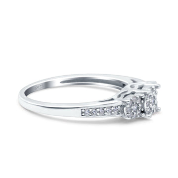 Three Stone Ring Wedding Band Round Pave Simulated Cubic Zirconia 925 Sterling Silver (5mm)